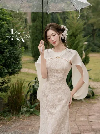 Photo 3 of Váy ren trắng dài nữ size M A408