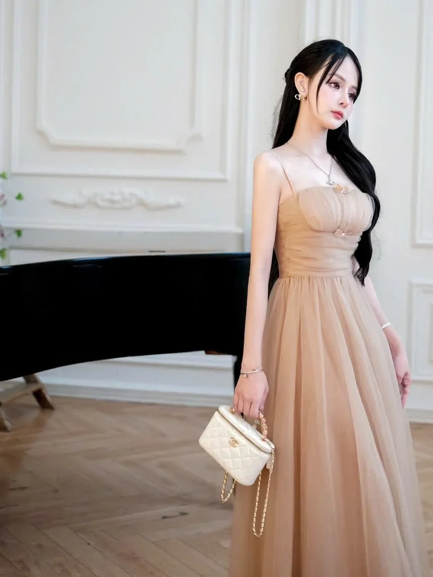 Ảnh 2 của Váy tiệc tulle dài màu nude nữ