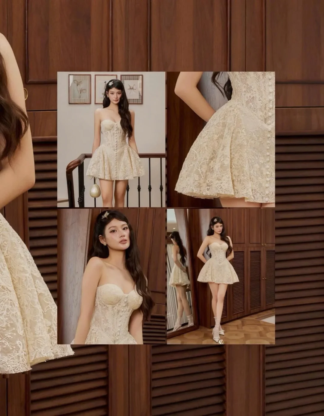 Ảnh 3 của Váy ren corset ngắn màu kem nữ