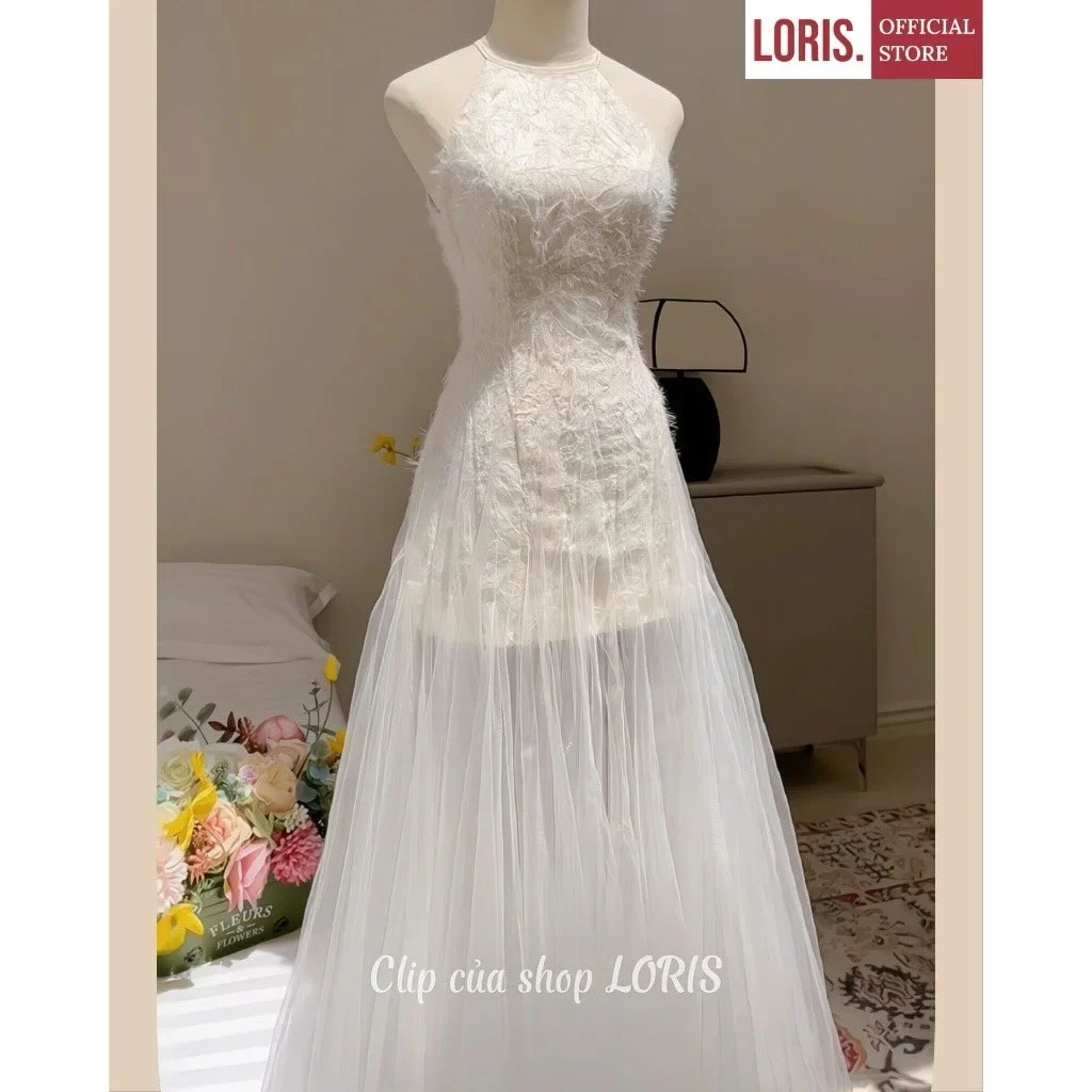 Ảnh 1 của Váy tiệc trắng ren lông vũ Loris size S