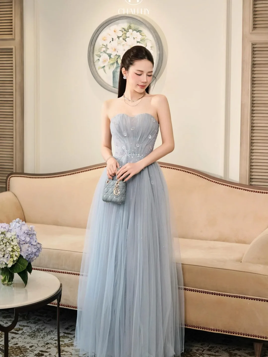 Photo 2 of Váy dạ hội voan xám đính đá A187