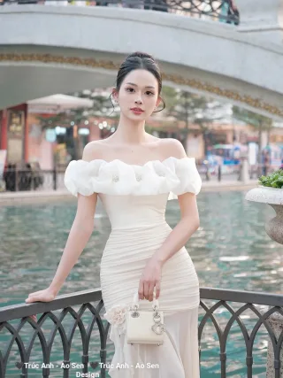 Ảnh 3 của Váy trắng trễ vai dạ hội nữ