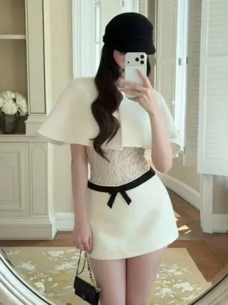 Ảnh 2 của Đầm mini trắng cape nữ size M