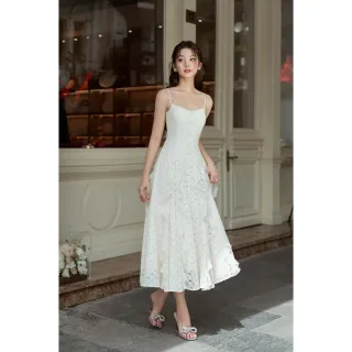 Photo 2 of Váy ren vintage trắng kem midi nữ
