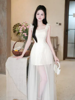 Ảnh 1 của Váy tiệc trắng ngắn đính hoa nữ