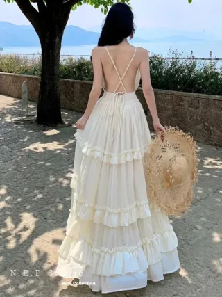 Photo 2 of Váy maxi bèo kem voan size M
