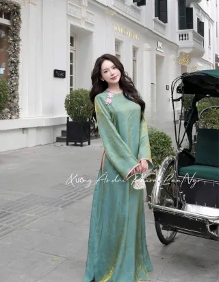 Photo 2 of Áo dài nữ lụa truyền thống xanh ngọc