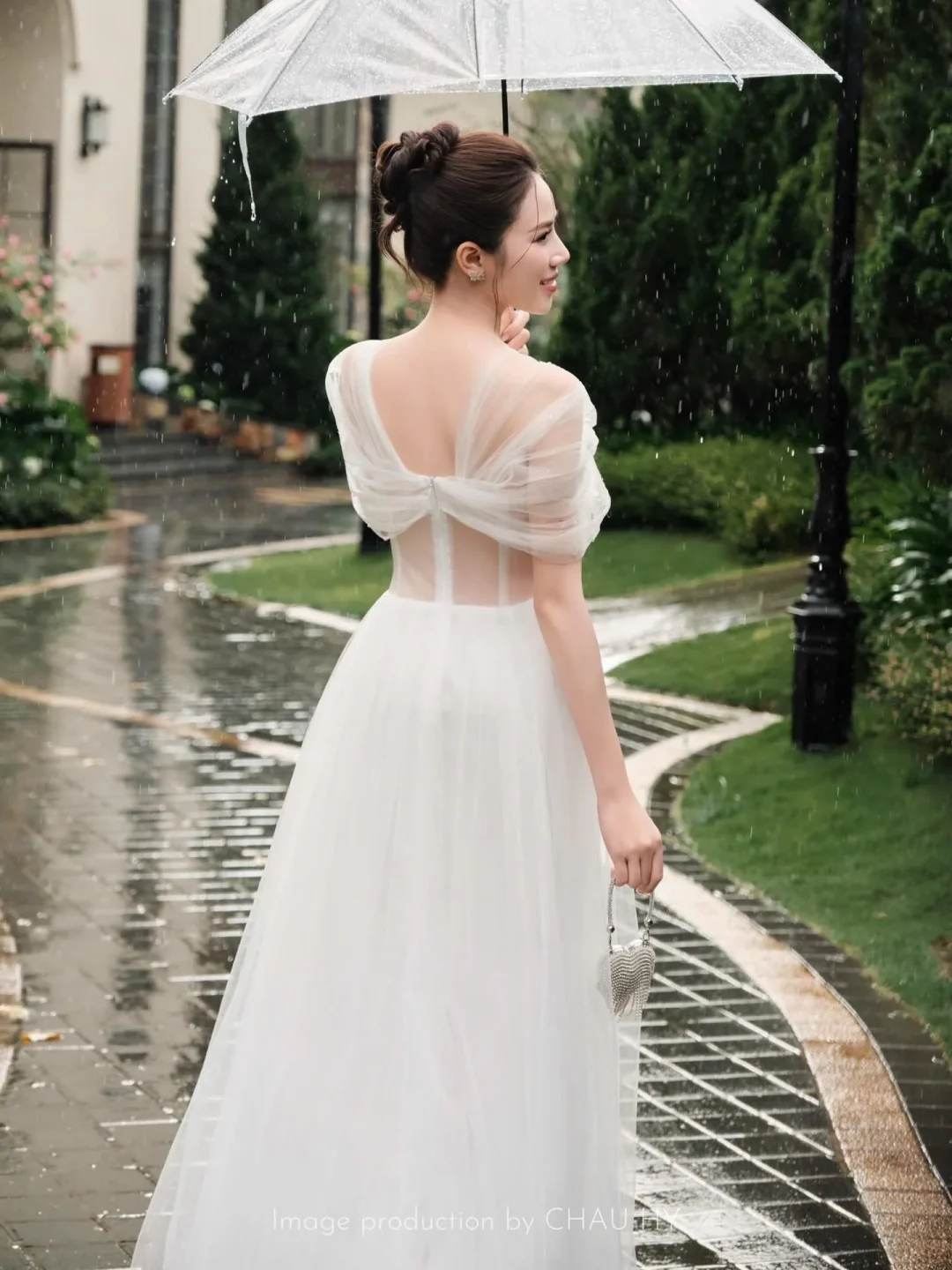 Photo 2 of Váy dạ hội trắng voan dài nữ size M