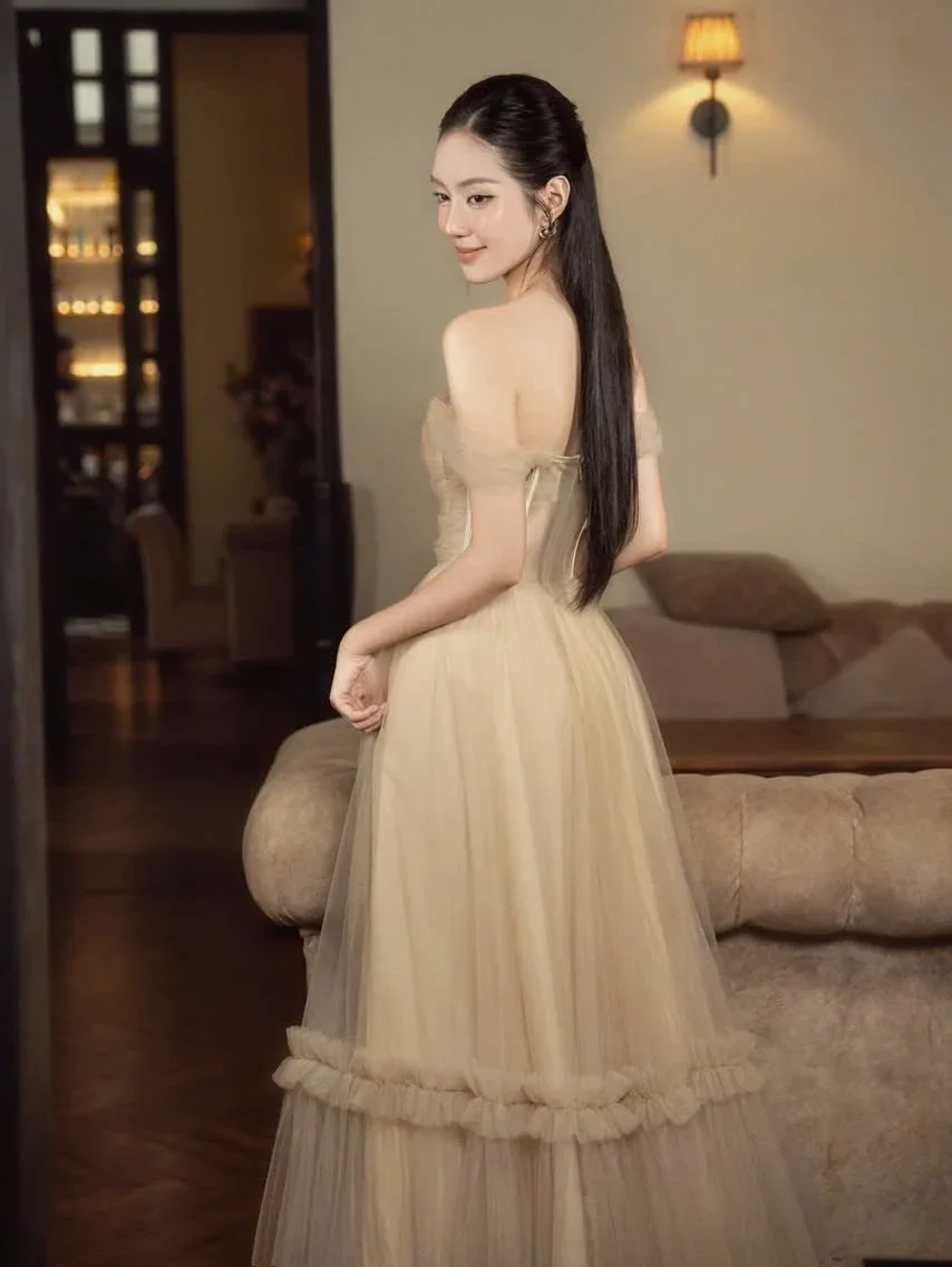 Photo 2 of Đầm dạ hội voan be trễ vai nữ