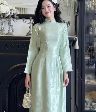 Photo 3 of Áo dài lụa xanh mint nữ truyền thống