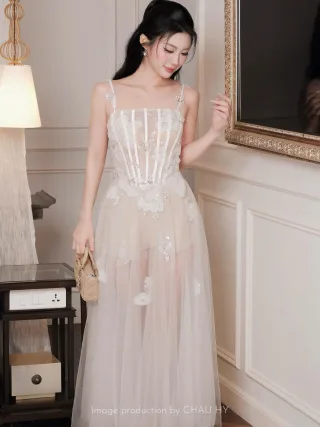 Ảnh 3 của Đầm dạ hội voan trắng kem size M