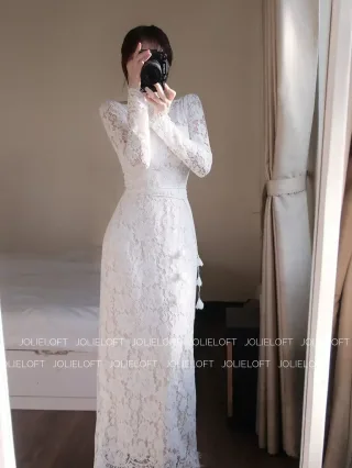Photo 1 of Váy ren trắng maxi sang trọng nữ