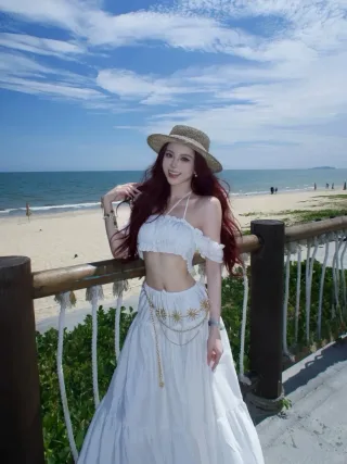 Ảnh 1 của Set croptop váy maxi trắng boho nữ