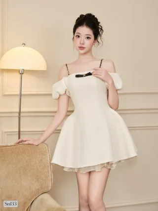 Photo 1 of Đầm mini trễ vai trắng nữ sang trọng