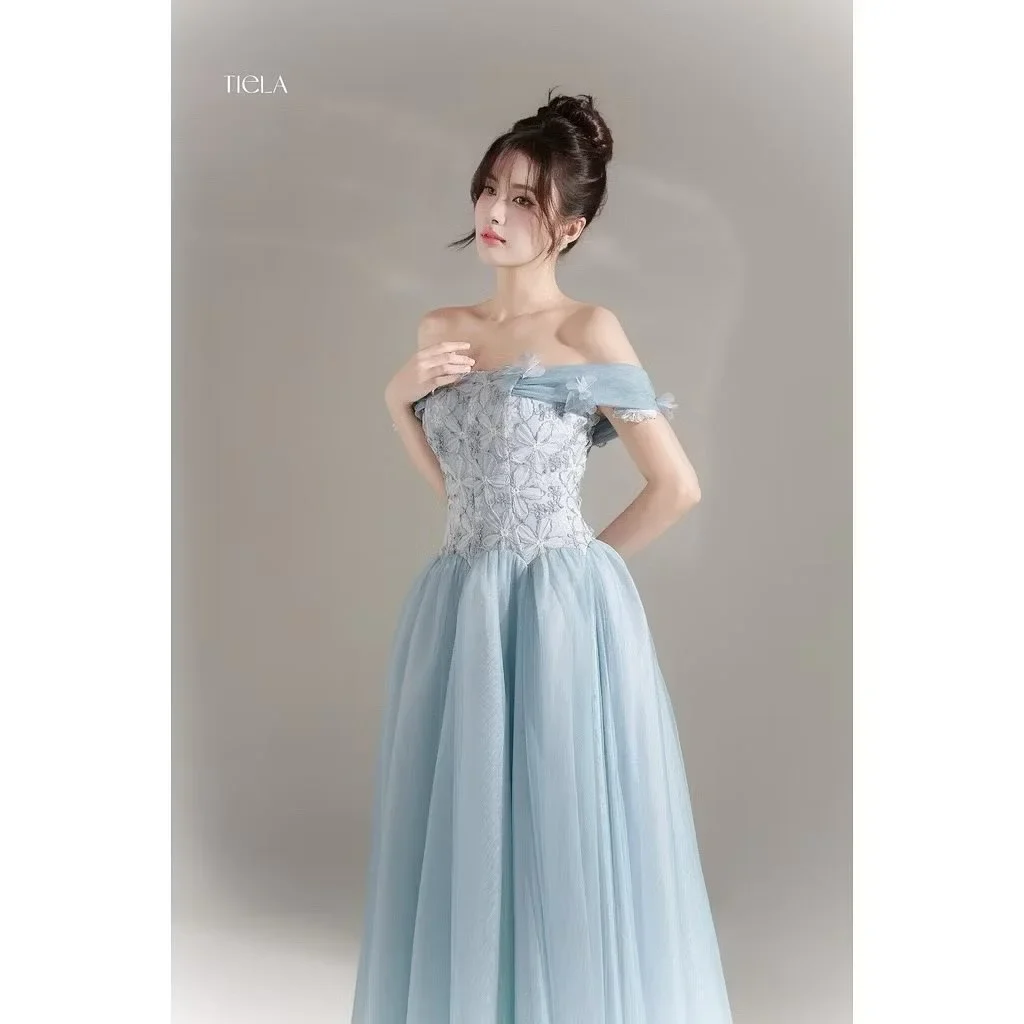 Photo 2 of Đầm dạ hội voan xanh pastel Tiela