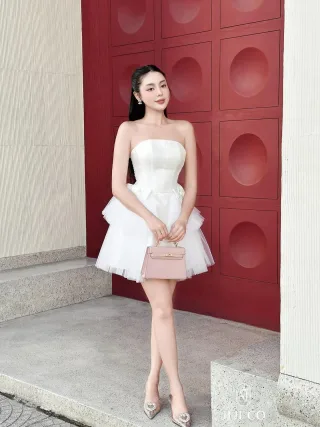 Photo 2 of Đầm trắng cúp ngực tutu mini nữ