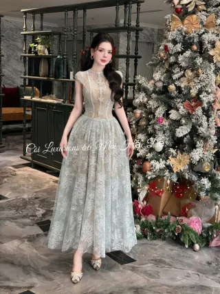 Ảnh 1 của Váy maxi ren xanh nhạt sang trọng nữ