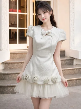 Ảnh 1 của Váy ngắn dự tiệc trắng kem nữ