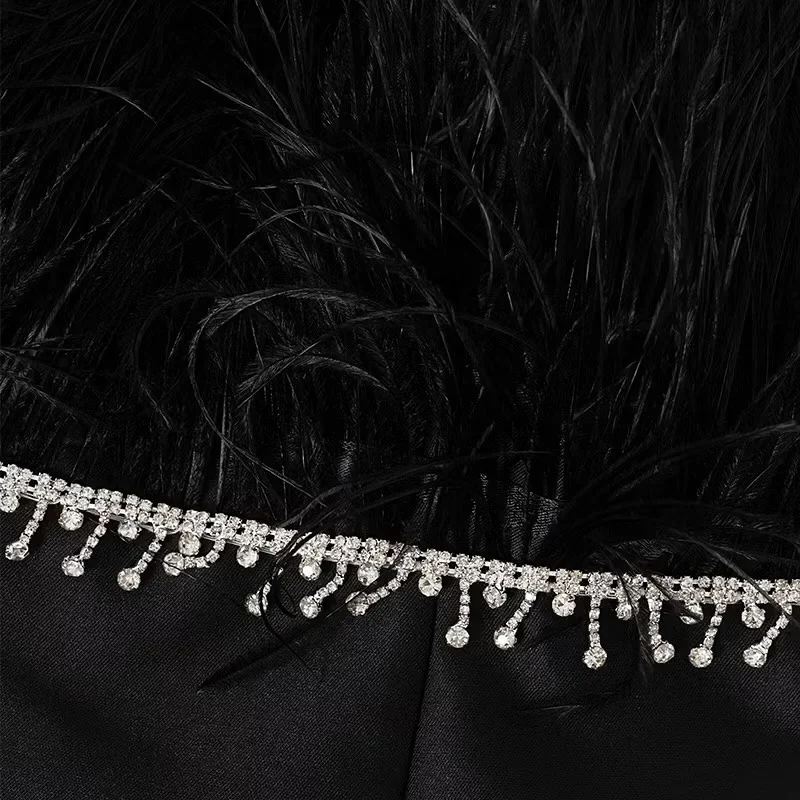 Photo 3 of Váy cúp ngực sequin lông vũ đen