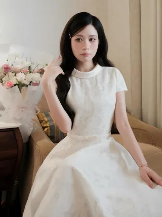 Ảnh 2 của Váy midi trắng ren hoa nữ thanh lịch