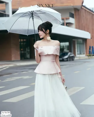 Ảnh 1 của Set áo hồng pastel váy trắng voan nữ