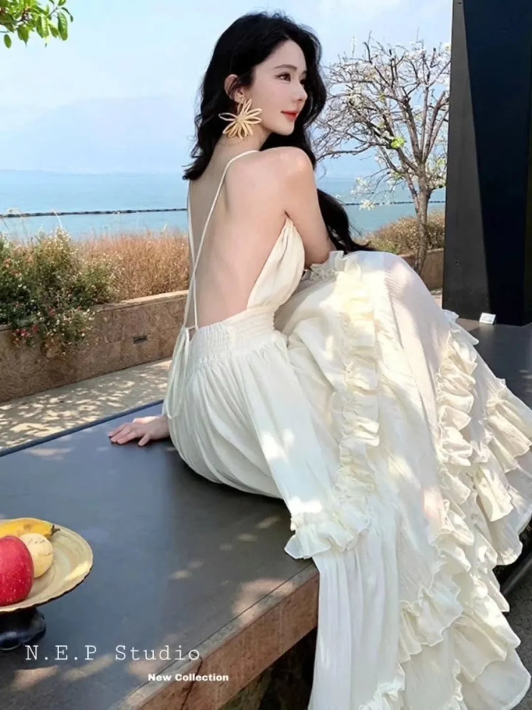 Photo 3 of Váy maxi bèo kem voan size M