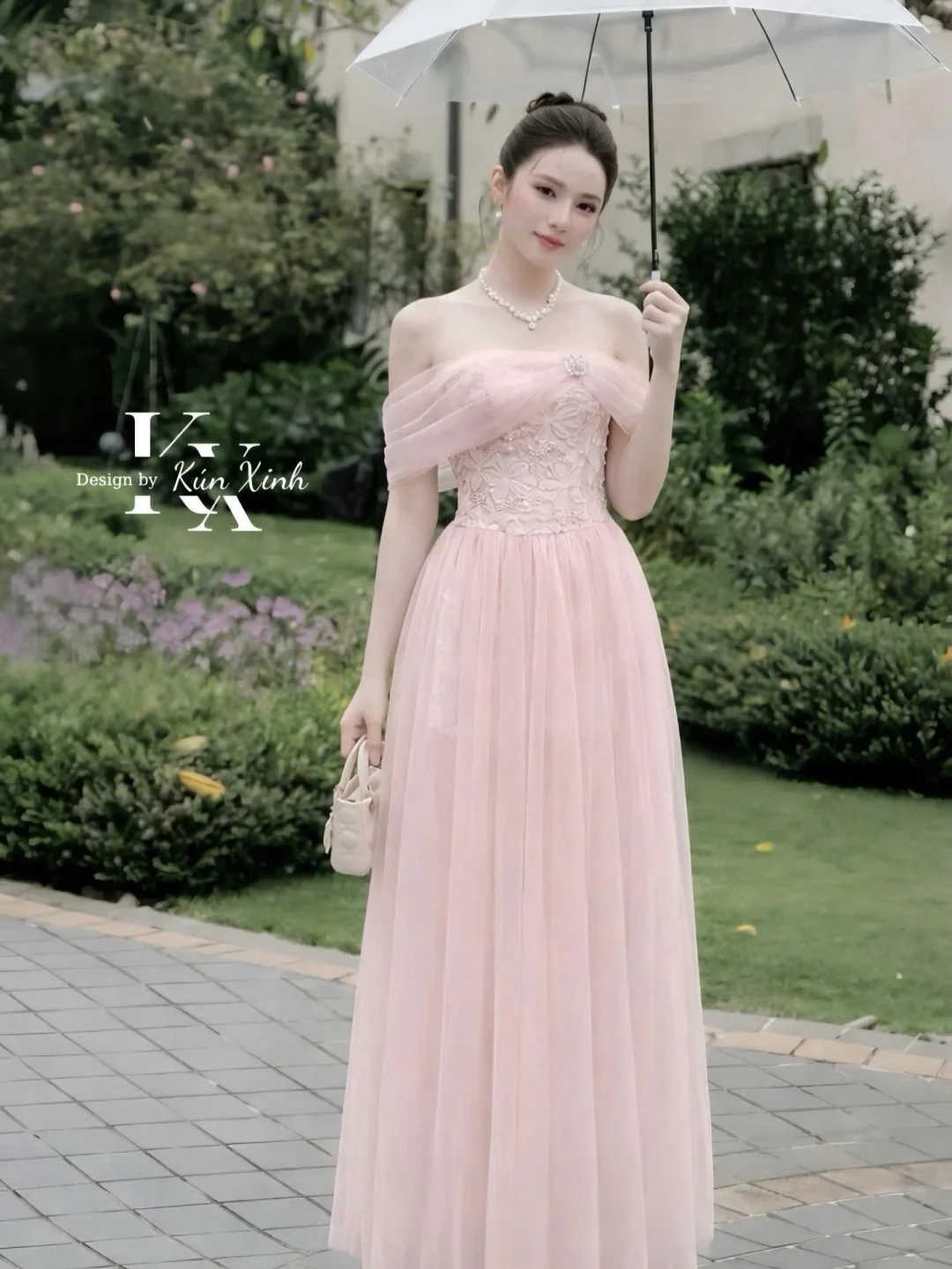 Ảnh 1 của Váy dạ hội voan hồng pastel nữ size M
