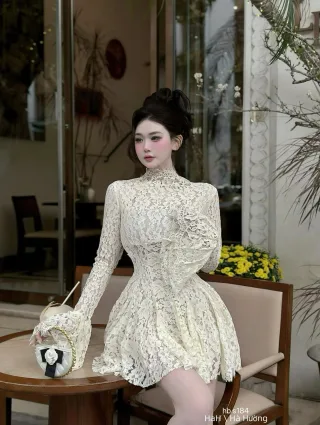 Photo 2 of Váy ren mini kem tay dài nữ