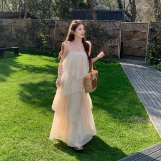 Ảnh 2 của Váy maxi voan ren be nhạt size M