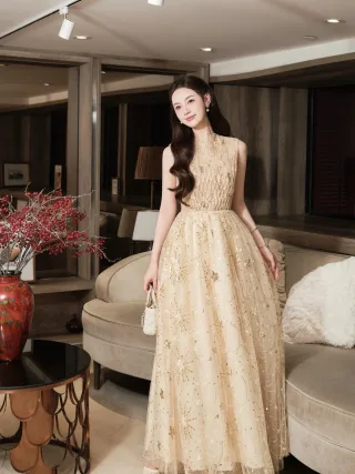 Ảnh 1 của Đầm dạ hội be kim sa A279