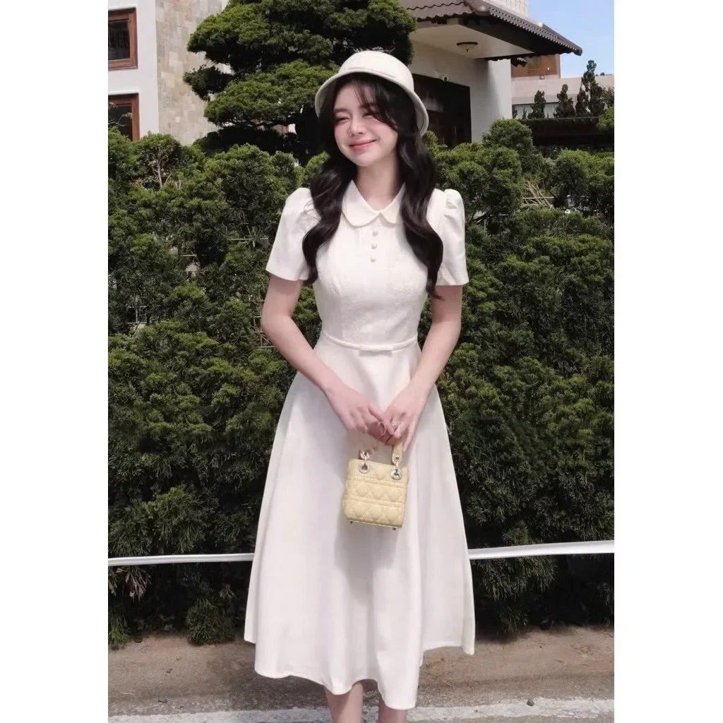 Ảnh 1 của Váy midi trắng cổ sen nữ TC Dress