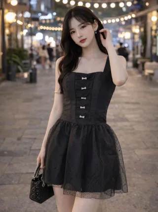 Photo 1 of Đầm corset đen chấm bi ngắn nữ