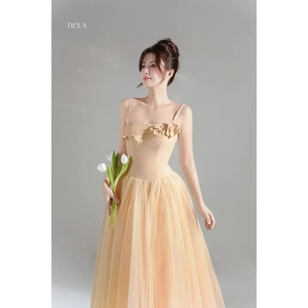 Ảnh 2 của Đầm dạ tiệc voan cam nhạt Tiela