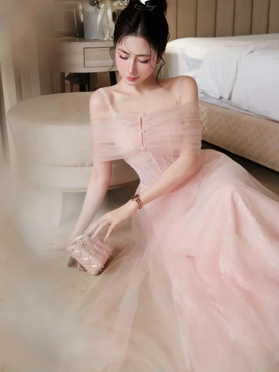 Photo 4 of Váy dạ hội hồng pastel trễ vai size M