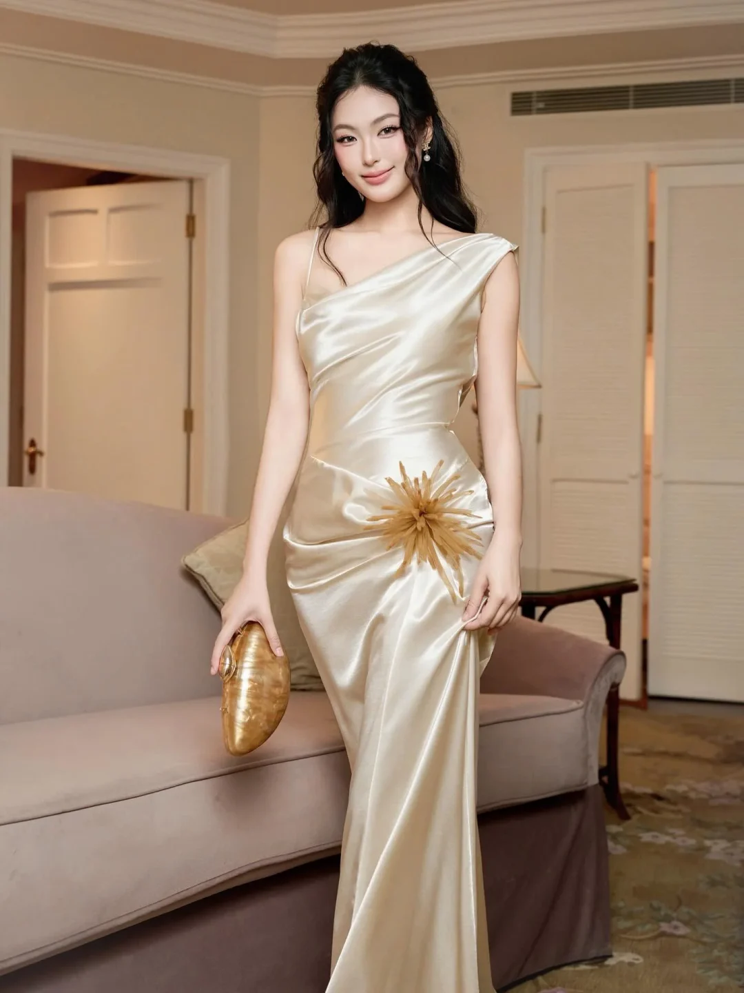 Photo 2 of Váy dạ hội satin một vai A460
