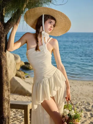 Photo 3 of Váy trắng một vai dài xẻ Amelie