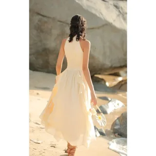 Ảnh 3 của Váy maxi voan bèo vàng nhạt vintage nữ