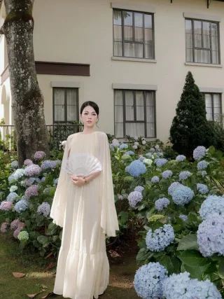 Ảnh 1 của Váy maxi voan kem NAN nữ thanh lịch