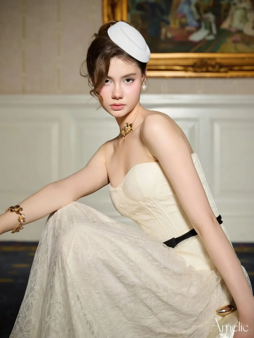 Ảnh 4 của Váy dạ hội strapless trắng kem Amelie
