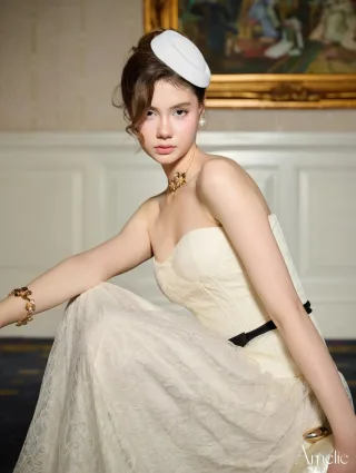 Ảnh 4 của Váy dạ hội strapless trắng kem Amelie