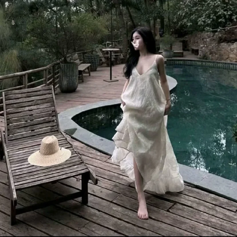 Photo 3 of Váy maxi trắng boho nữ