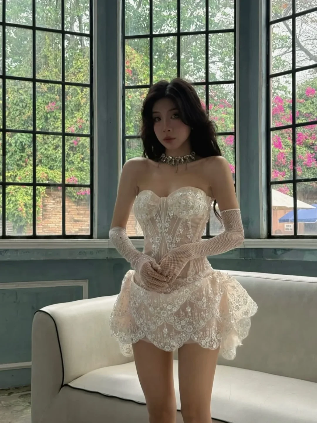 Photo 4 of Váy ren cúp ngực kem NINISESI size S