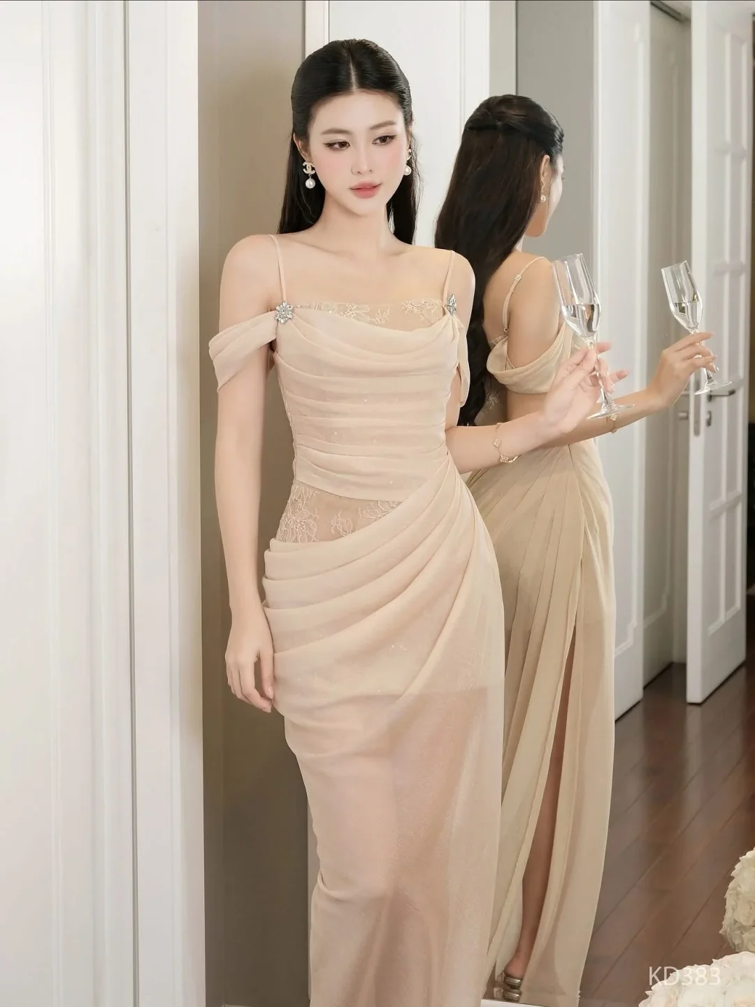Ảnh 7 của Đầm be trễ vai ren KHIẾT size S