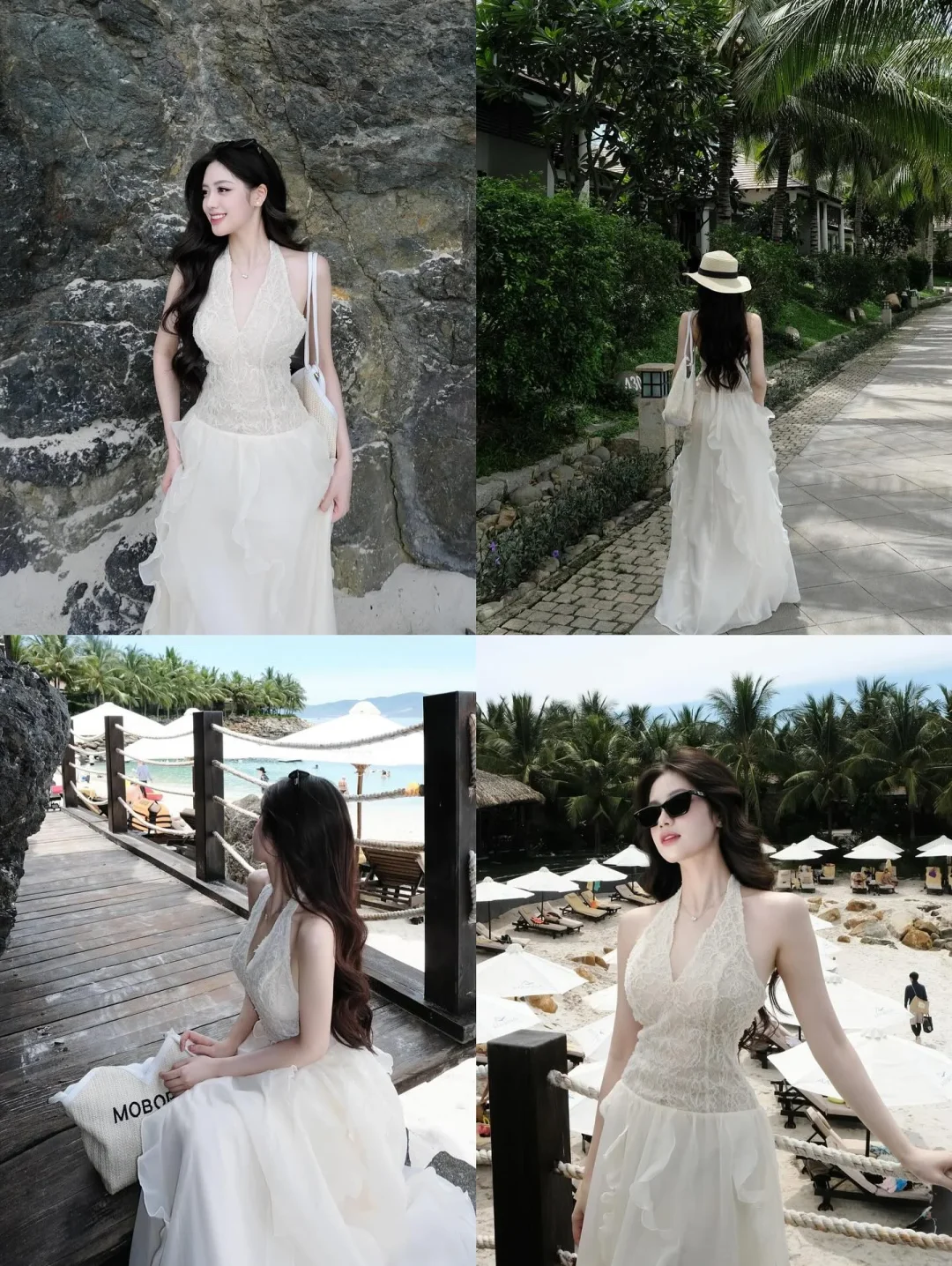 Photo 5 of Đầm maxi ren cổ yếm trắng kem Amelie