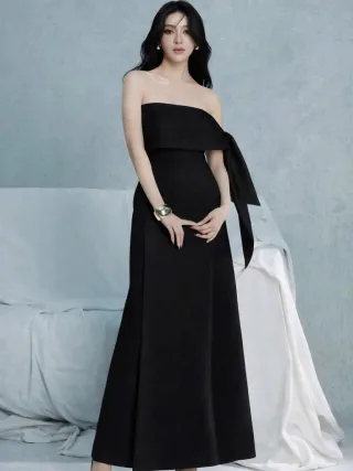 Photo 1 of Đầm maxi strapless đen Lane Jt size S