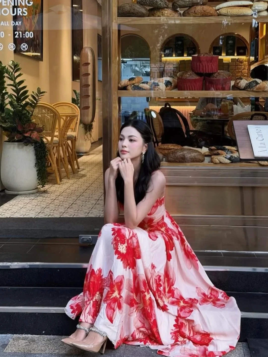 Photo 2 of Váy maxi hoa hồng nhạt size S