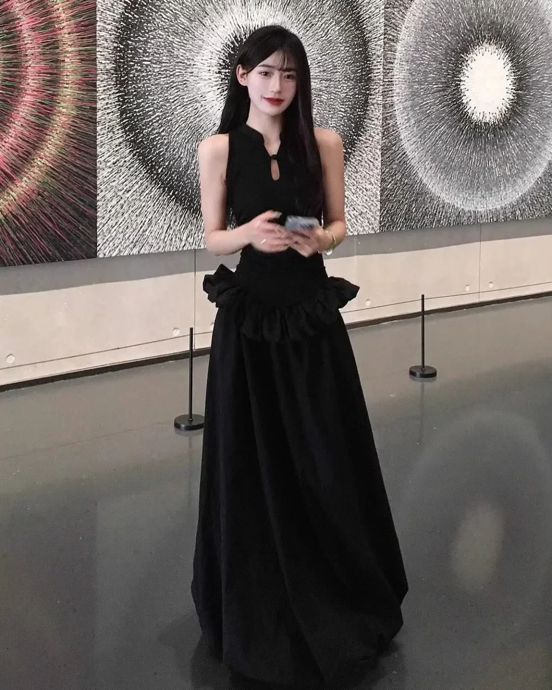 Photo 1 of Đầm maxi đen peplum dạ hội nữ