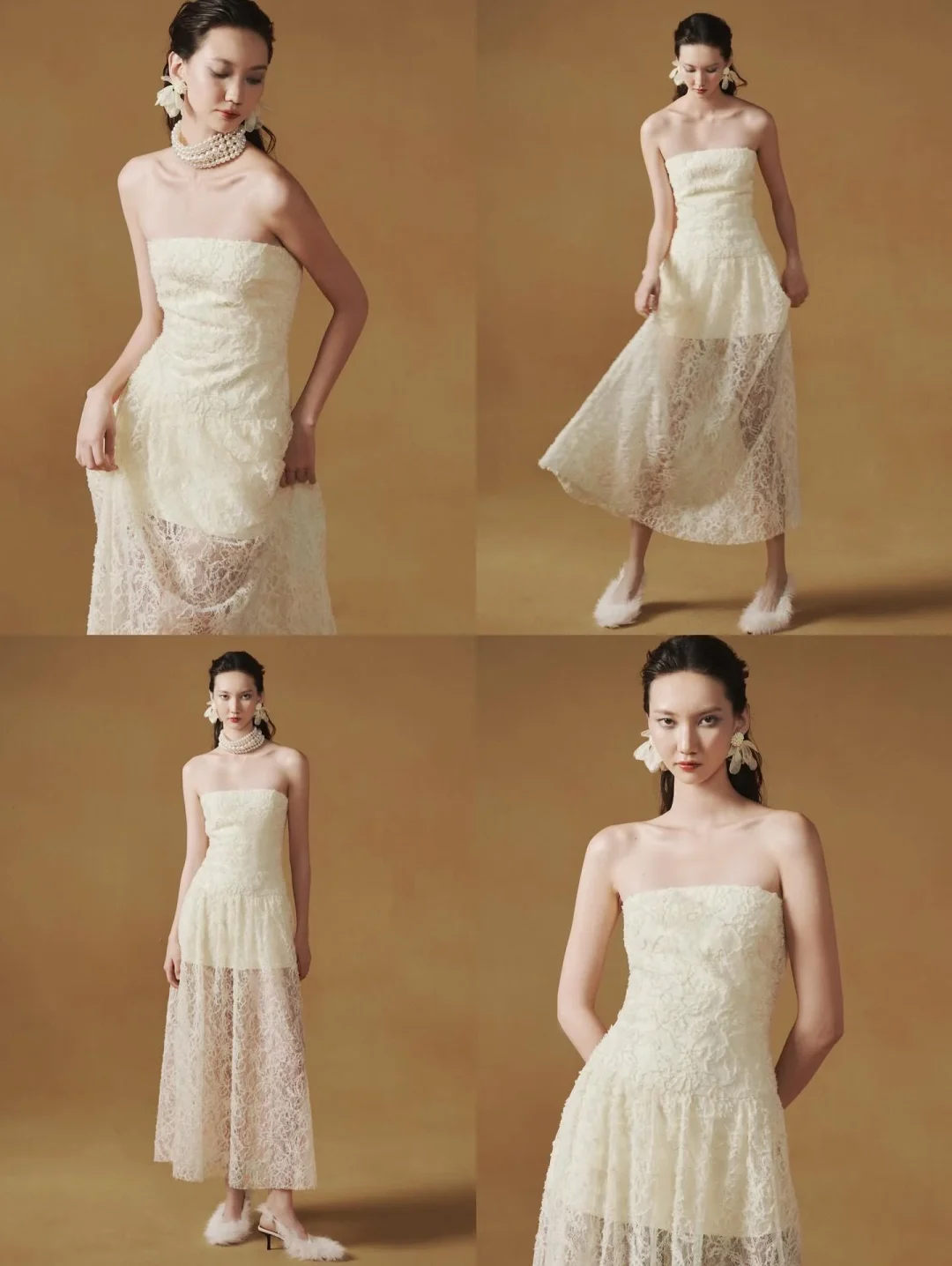 Ảnh 6 của Váy ren strapless dài màu kem