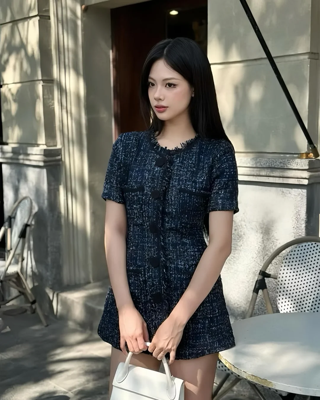 Photo 2 of Đầm Tweed Mini Xanh Navy Kim Tuyến Nữ