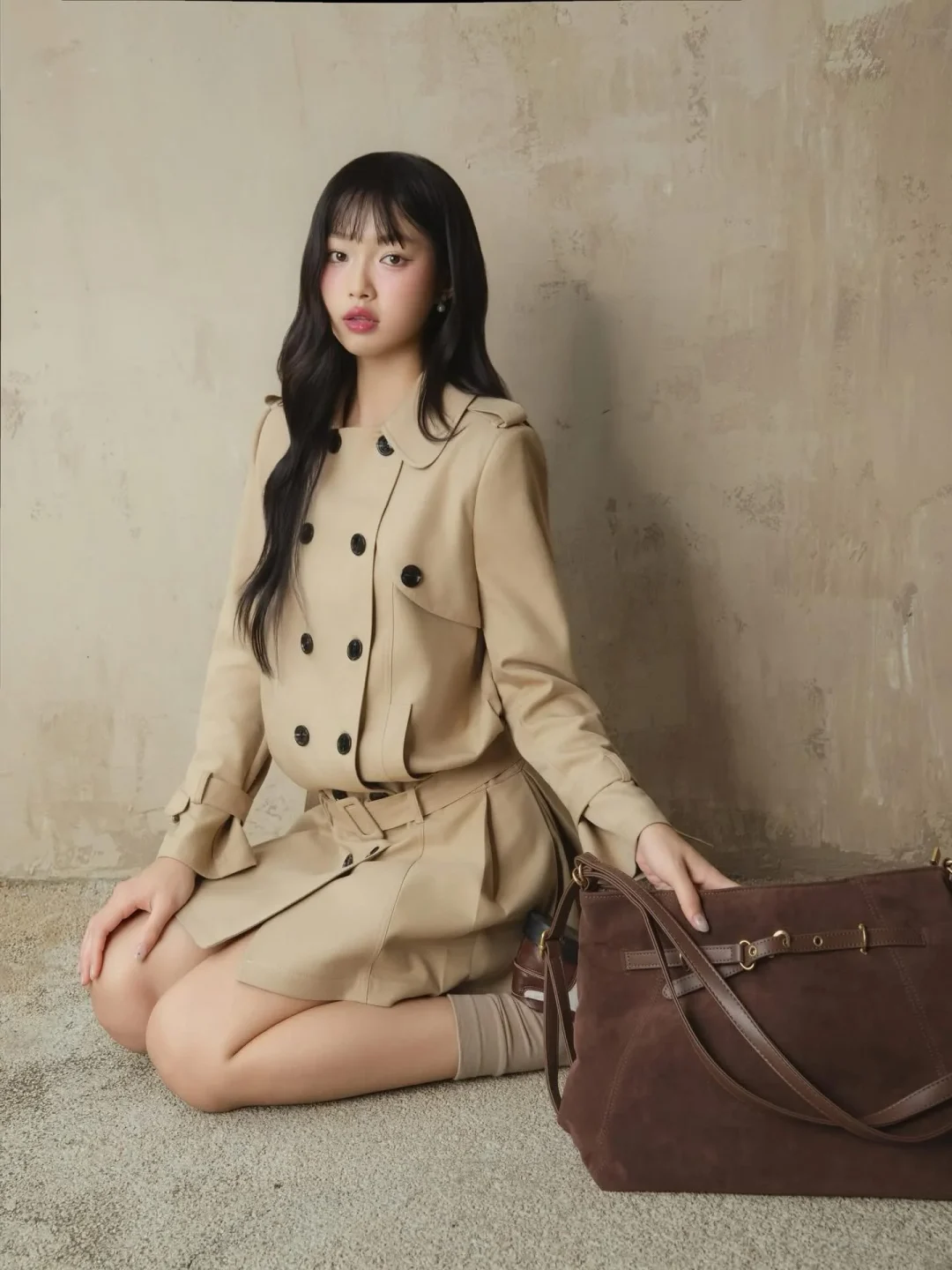 Photo 2 of Áo Trench Coat Nữ Beige ARA Dáng Ngắn